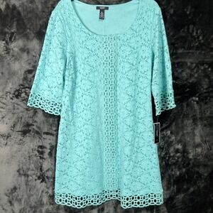 NWT Alfani Dress Women's Aquamarine Crochet Bell Sleeves Size PL Retail $100